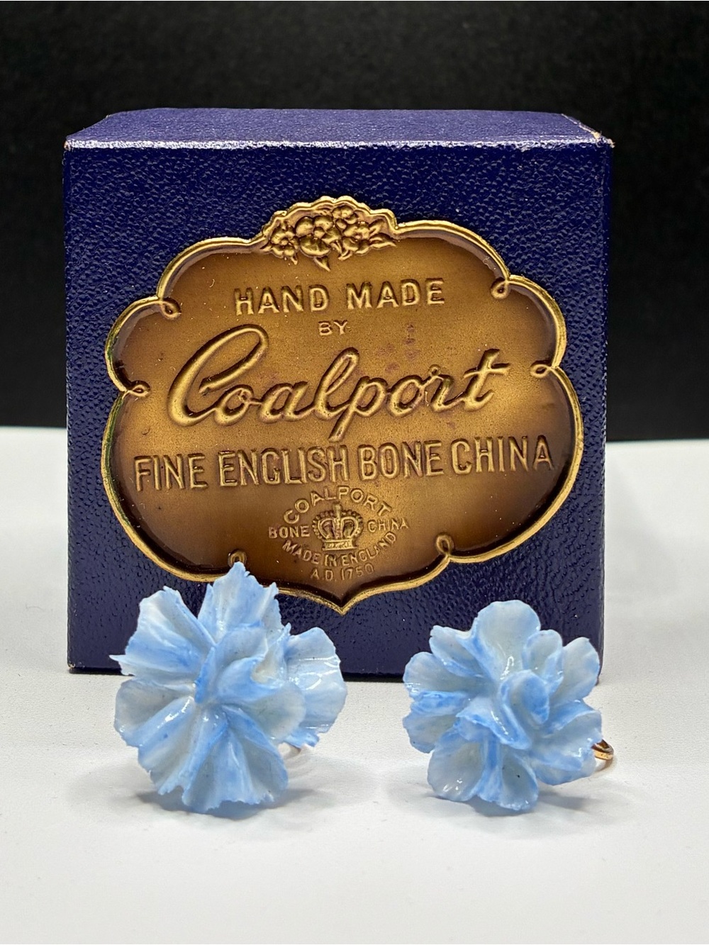 Vintage Blue Coalport Flower Screw-on Earrings - Women Jewelry - Picture 11 of 12